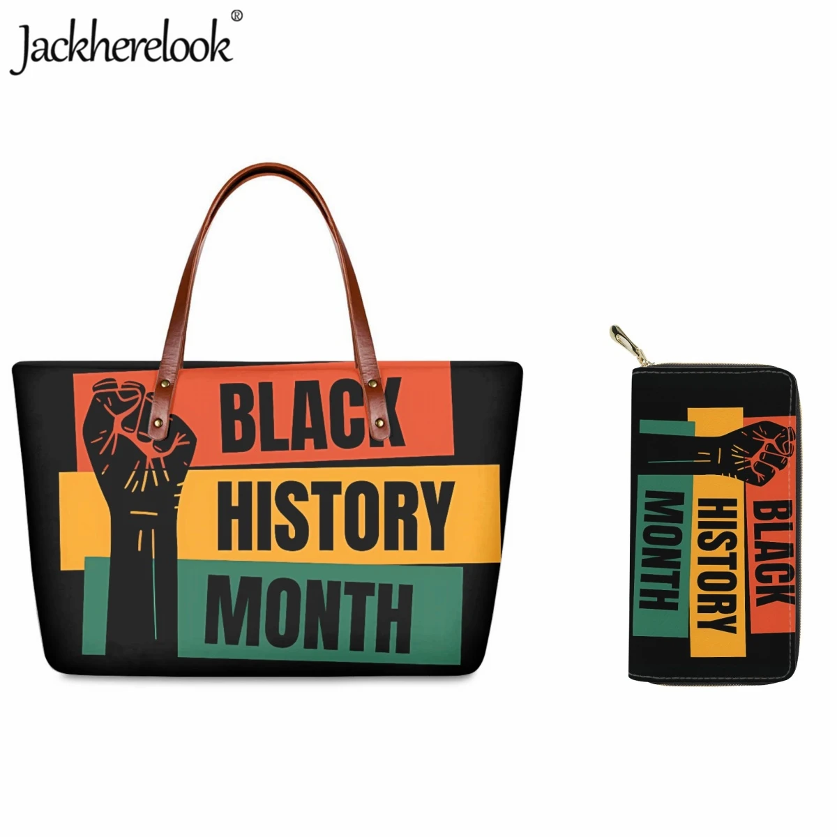 Jackherelook Juneteenth Freeish Black History Large Capacity Women Handbag Long PU Wallet 2pcs Party Shopping Shoulder Tote Bag