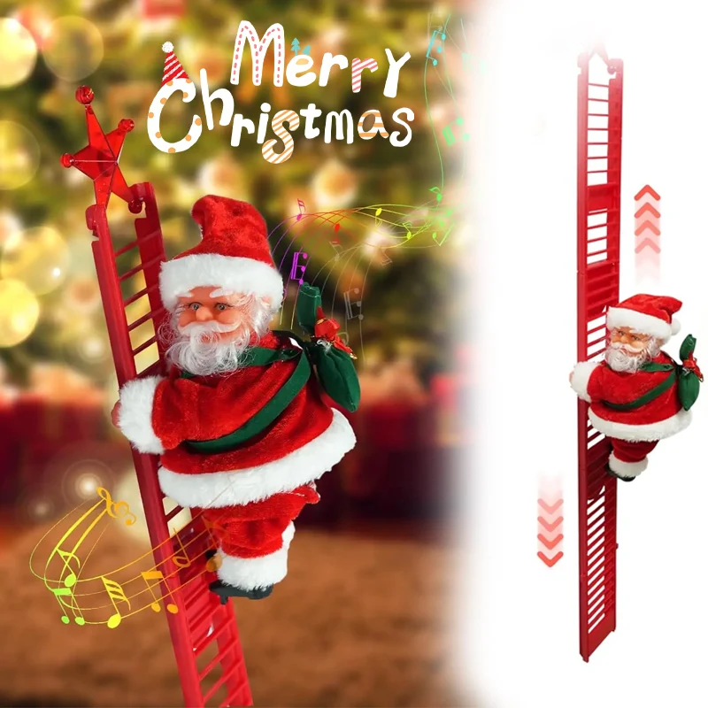 Electric Climbing Santa Decoration Beaded Christmas Figure with Automatic Ladder Motion for Yard Shop Party Displays