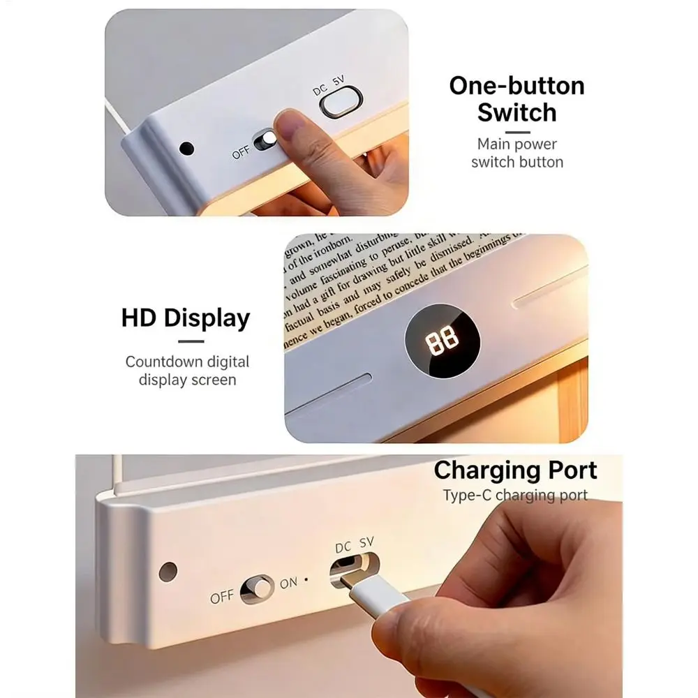 Portable Rechargeable LED Book Light Flat Panel Transparent Flat Reading Light 3 Color Lights Dimmable Clear Night Light Bedtime
