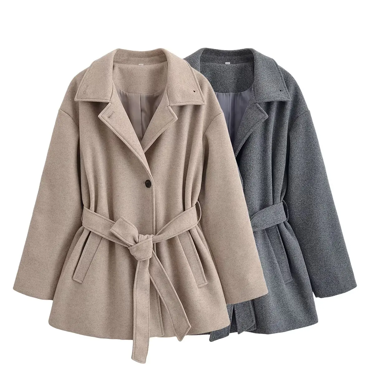 

Women Autumn Winter Fashion With Belt Casual Coats Female Solid Long Sleeve Button Slim Wool Coat Lady Elegant Jackets