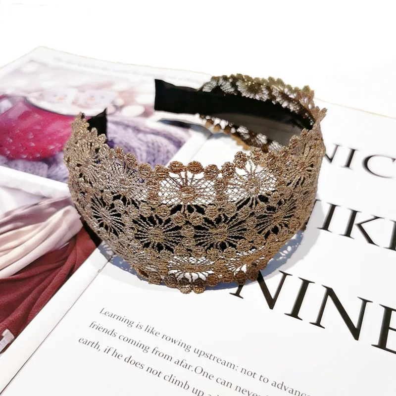 Lace crochet fabric wide anti slip women\'s headband