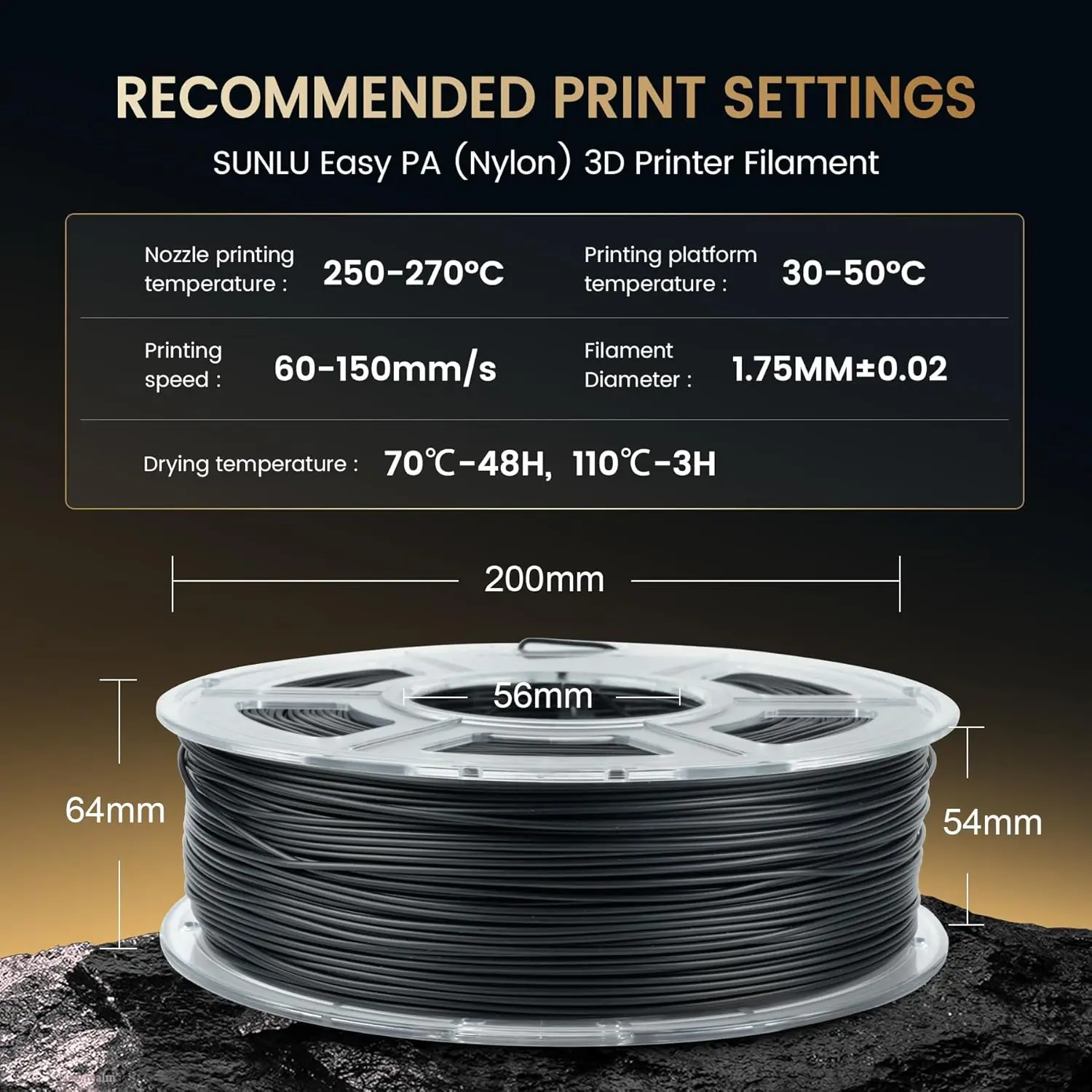 SUNLU 3 kg Easy-PA/PA6-CF/ PA12-CF Filament 1,75 mm 1 kg Spule Kohlefaser-strukturiertes Nylonfilament für Industrieteile und 3D-Drucker – Detail 10