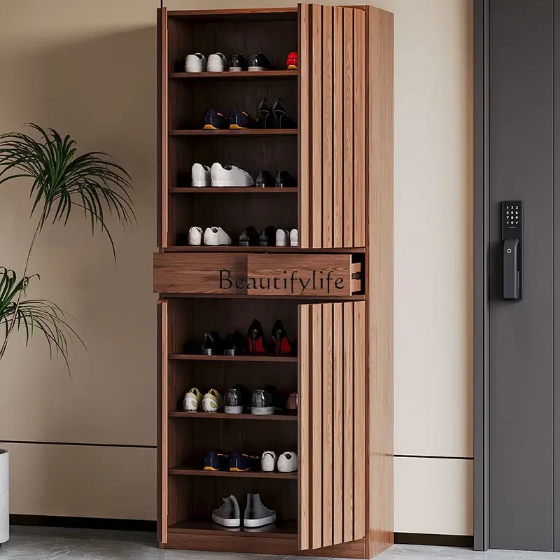 03 Solid wood household entrance corridor with large-capacity entrance integrated against the wall multi-layer locker