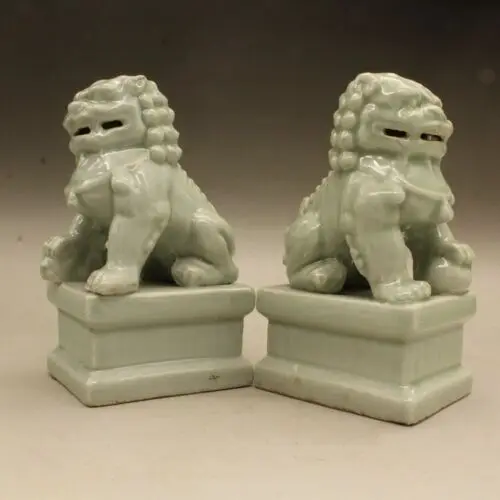 6.1 "الصين السيراميك الخزف فنغشوي فو فو الكلب الحرس الأسد زوج تمثال زوج #2