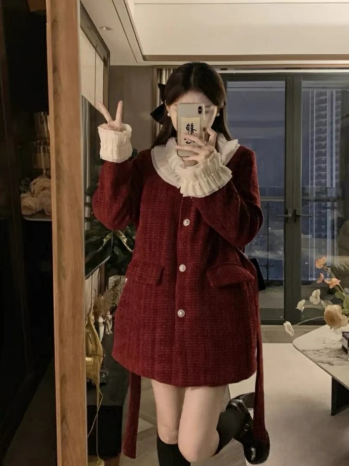 معطف شتوي من سلسلة Red Miu ort للنساء Jaet مقاس صغير ملابس خارجية كورية قابلة للاحتفال بالعام الجديد #5