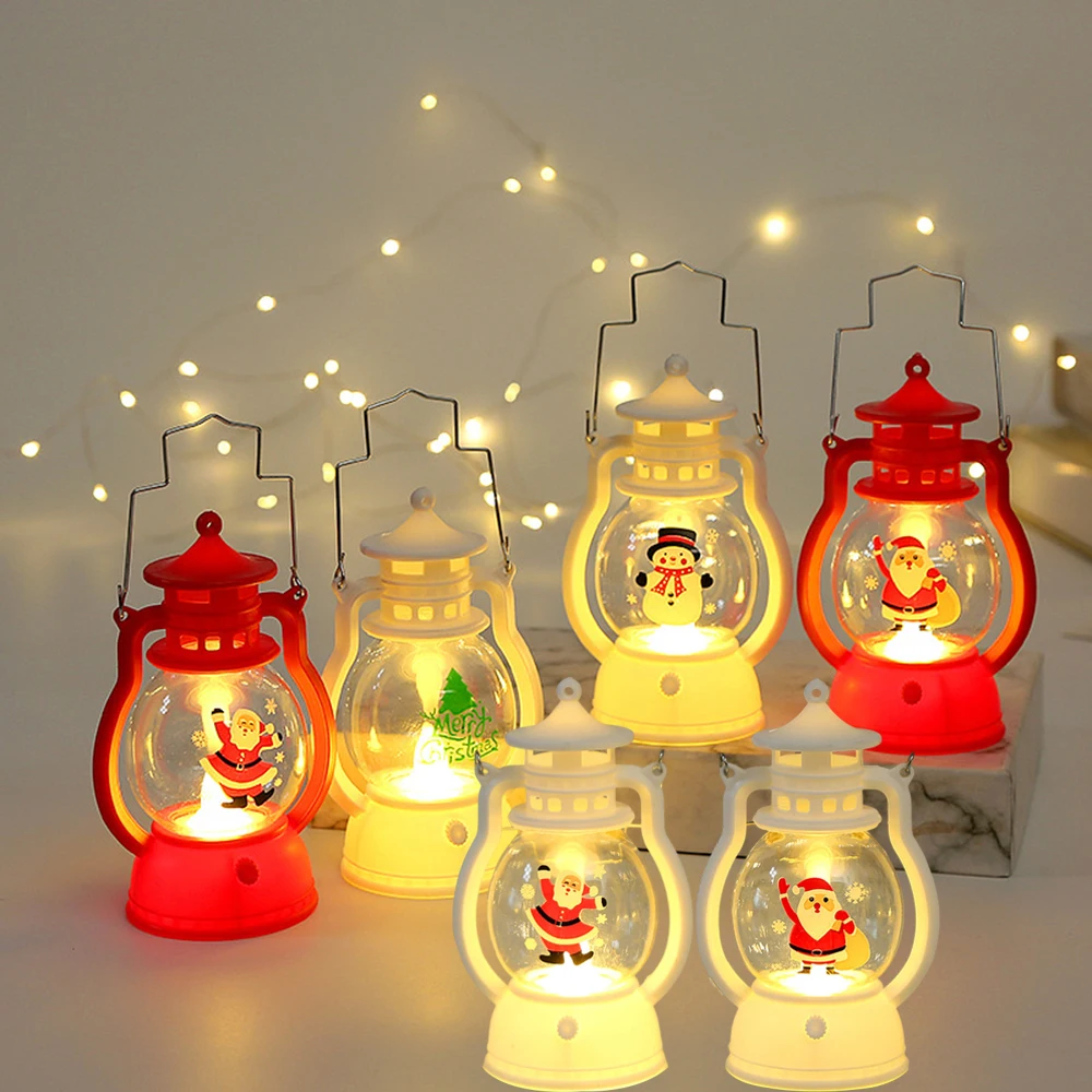 4pcs Christmas Candle Lantern, Retro Oil Lamp Portable LED Hanging Lamp Battery Operated Xmas Lantern for Party Christmas Decor