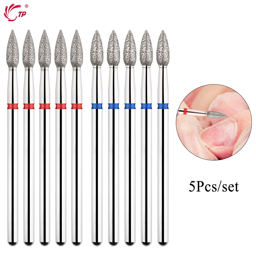 TP 5PCS Set di punte per trapano per unghie diamantate Punte per frese rotanti per accessori per utensili per sbavature per unghie per pedicure elettrica