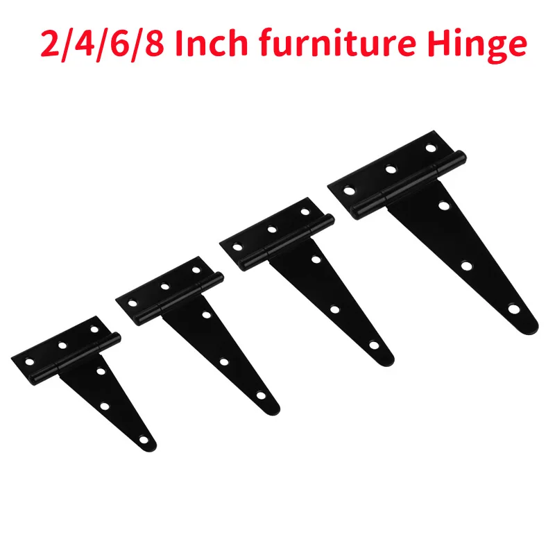 Iron T Shape Hinge Black Triangle Cabinet Hinge Garden Shed 2/4/6/8inch Wooden Door Gate for Light Gates Door Furniture Hardware