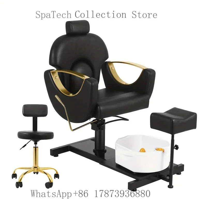 

Hydraulic Pedicure Chair with Massage Foot Bath 360 Swivel Adjustable Height & Stool for Foot SPA Shop