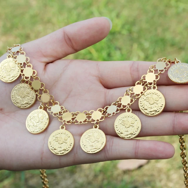 High Quality Luxury 18k Gold Coin Round Pendant Necklace For Women Girls Party Cuban Link Chains Choker Jewelry Wholesale Necklace AliExpress