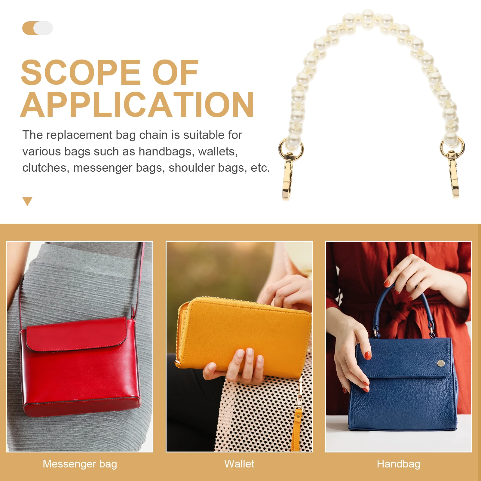 

Pearl Chain Strap For Diy Handbag, Faux Pearl Bag Making Supply, Detachable Purse Chain Replacement, Bag Decor Accessory