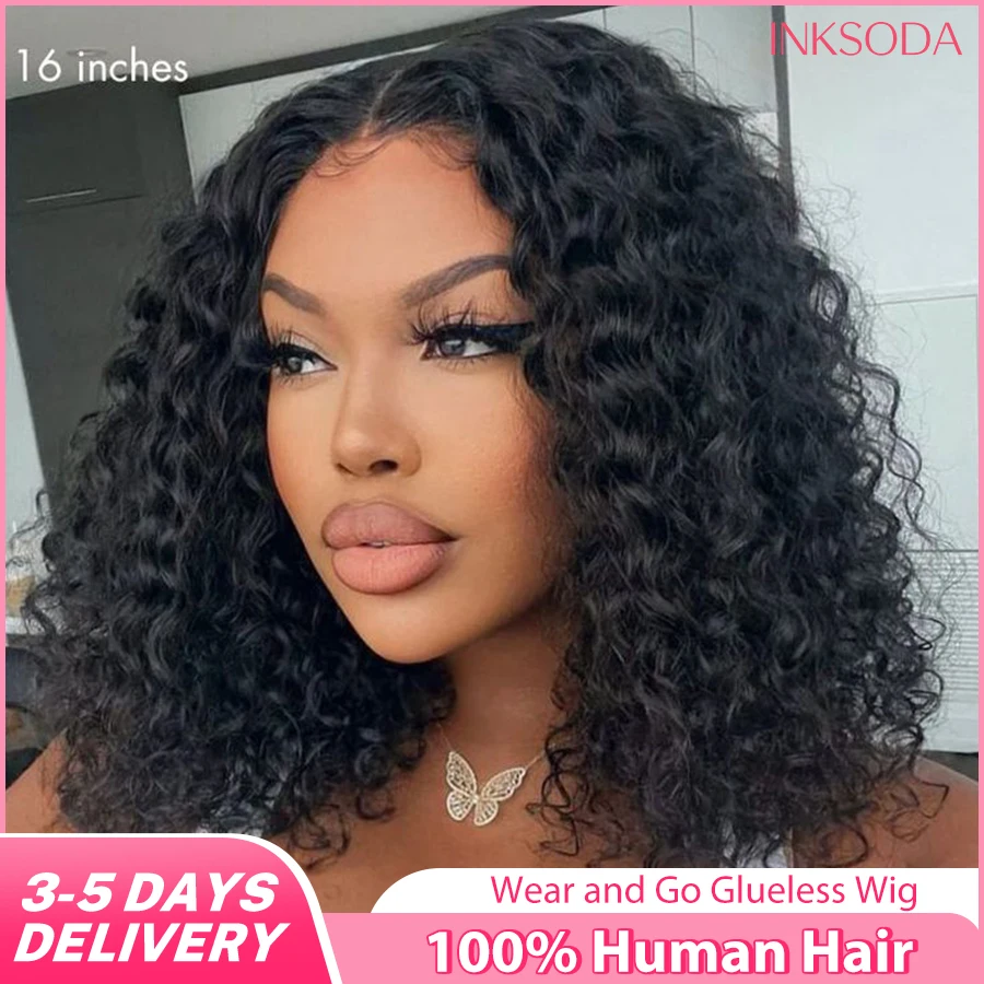 

Ready to Wear Glueless Wigs Human Hair Curly Bob Wig Lace Front Wigs Wear And Go Deep Wave Pre Plucked Pre Cut Lace Closure Wigs