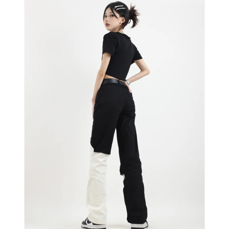 Black White High Waist Women Jeans Y2K American Vintage Fashion Streetwear Wide Leg Jean NEW Female Trouser Baggy Denim Pants