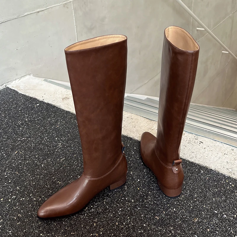 JOZHAMTA Size 34-40 Women Knee Boots Genuine Leather Wide Calf Long Tall Boots Thick Block Mid Heel Shoes Fall Winter 2025 Dress