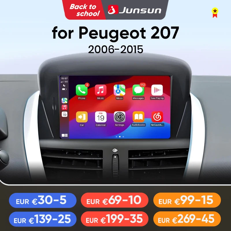 Junsun 7 Wireless CarPlay per Apple Android Auto Autoradio Per Peugeot 207 207CC 2006 2007 2008 2009 2010 2011-2015 Multimediale