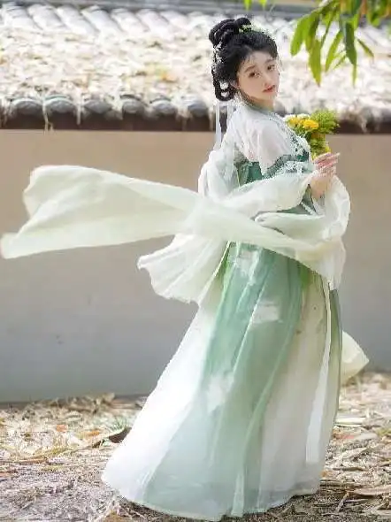 

Fiesta Carnival Halloween Cos Cosplay Hanfu Han Elements Commute Tang System Skirt Women Embroidery Green Chinese Traditional