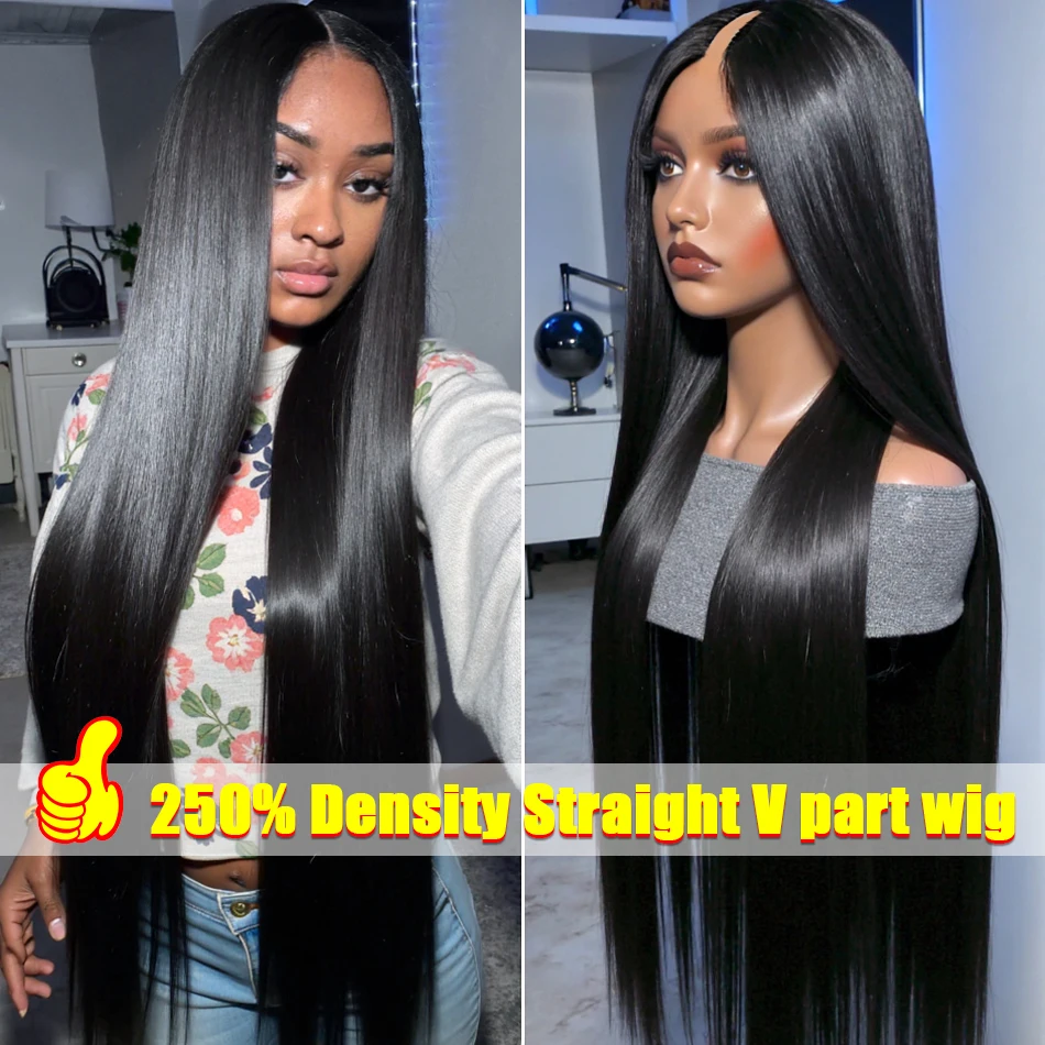 250% Density Straight V part wig Human Hair Beginnger Friendly 40 Inch Glueless V Part Human Hair Wigs No Leave Out Easy Install