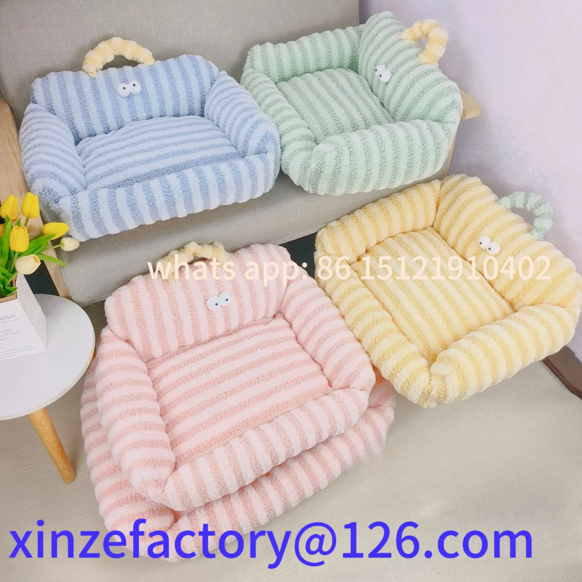 

Customizable Big Eyed Plush Sofa Square Pet Kennel Beds for Large Dogs Winter Warmth Cat Bed Portable Dog