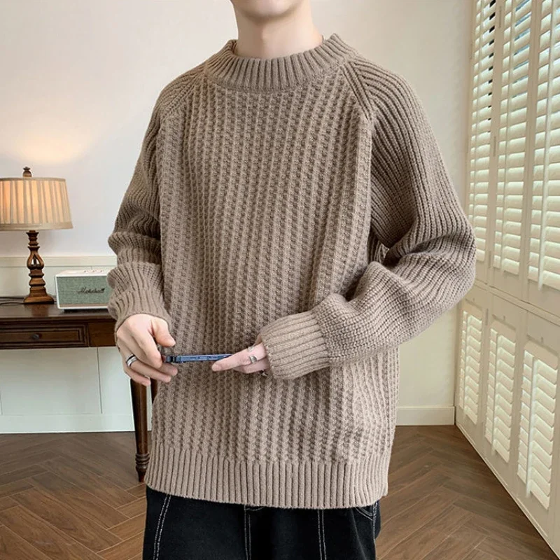 

Модный трикотаж большого размера для отдыха, мужской утолщенный теплый внутренний пуловер, новый весенний свитер с круглым вырезом, мужской корейский стиль