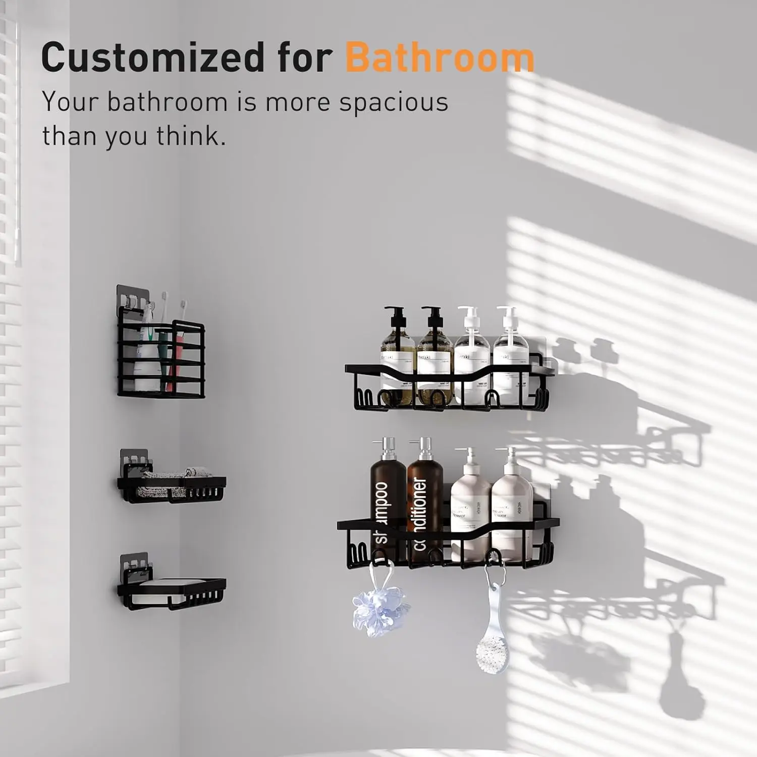 Shower Caddy For Bathroom Organizer - 10-Pack(2 Sets) Black Large Capacity Shower  Rack - Adhesive Shower Shelves for Bathroom &