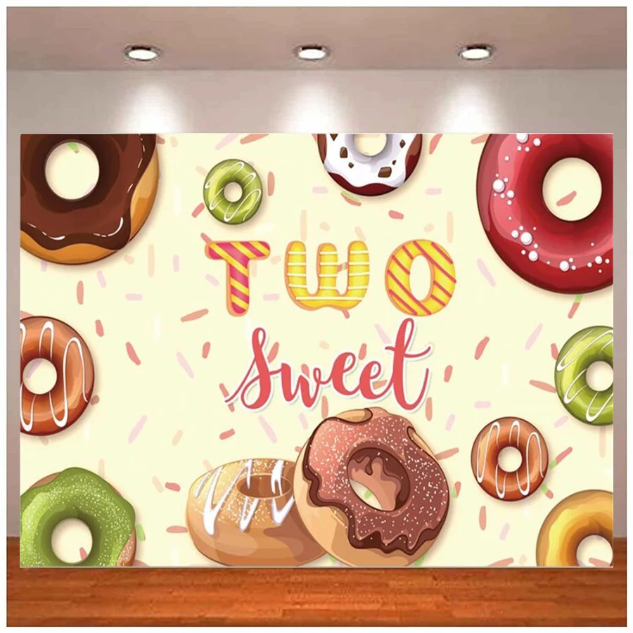 

Sweet Donuts Photography Backdrop Newborn Child Portrait Photo Two Birthday Party Poster Background Banner Decor Photo Studio