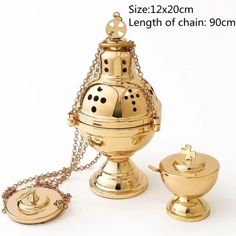 Christian Incense Burner Set, Religious Articles, Pattern Carved Brass, Hanging Standing Tower, Religious Church, Home Hold