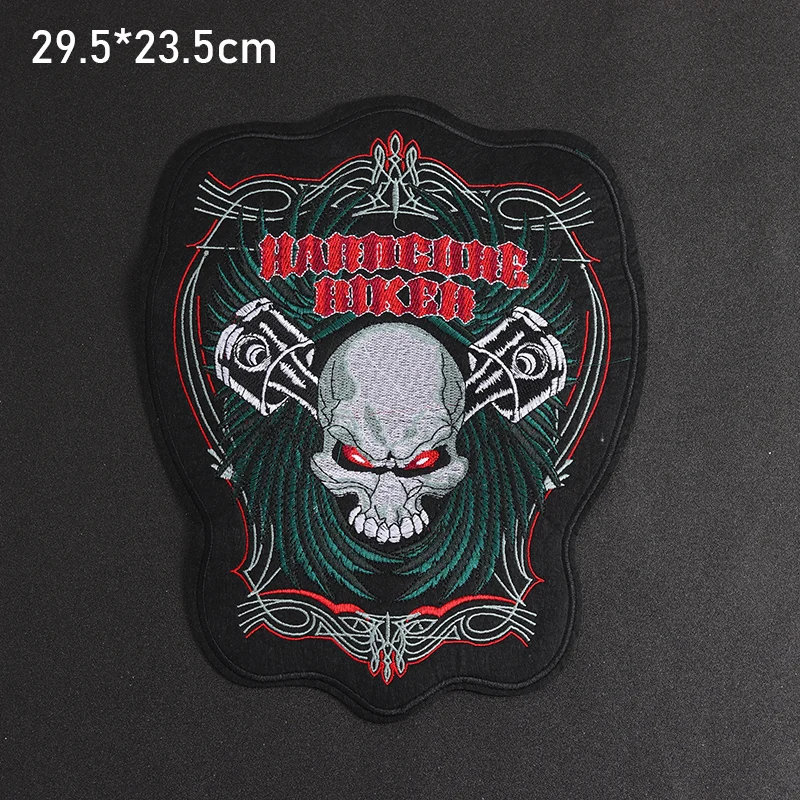 Punk skull size: 29.5x23.5cm Cloth Patch Embroidered Applique Sewing Clothes Apparel Accessories Badges green