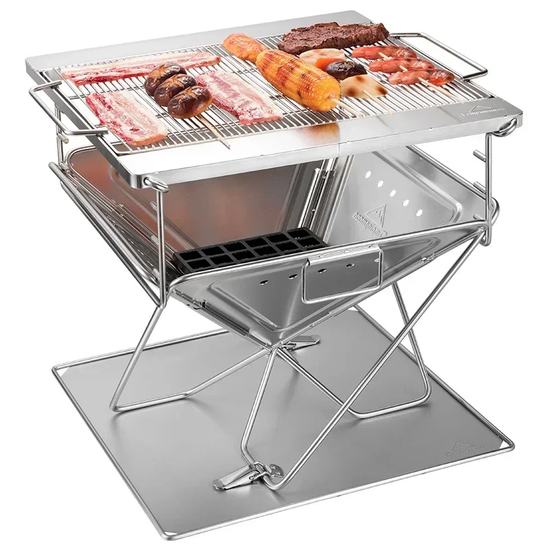 

High Quality Outdoor Camping Maximum Size Folding Stainless Steel Charcoal Grill Fire Pit Barbecue oven Incinerator HOT SALES