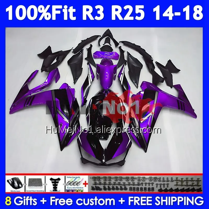 Body For YAMAHA YZF R3 R25 R 3 YZF-R3 YZFR25 373No.125 YZF-R25 YZFR3 2014 2015 2016 2017 2018 Purple blk 14 15 16 17 18 Fairing