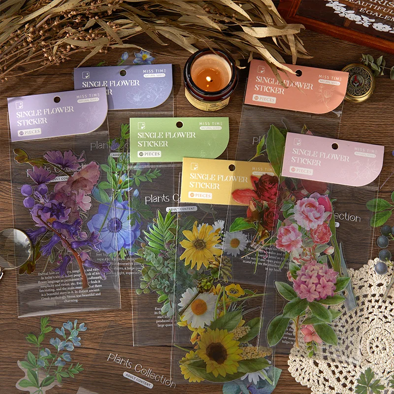 

Набор из 10 больших наклеек с ботаническим цветочным узором для фотоальбомов, скрапбукинга, творчества, декора журналов и бумаги