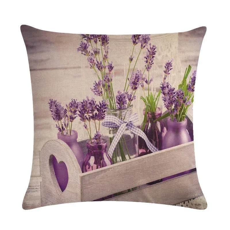 Beautiful Lavender Pattern Linen Throw Pillow Cushion Cover Car Living Room Bedroom Sofa Decorative Pillowcase 45*45cm