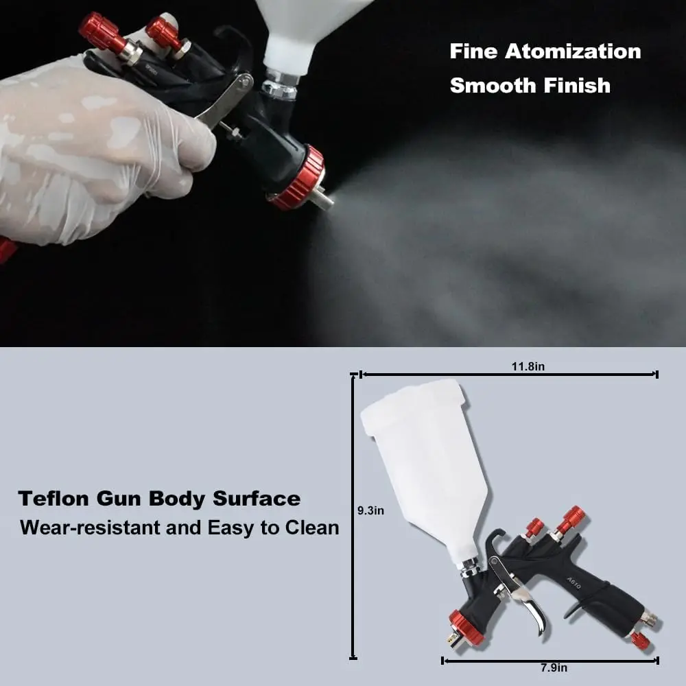 TOOLS R500 LVLP Air Spray Gun with 1.3/1.5/1.7mm Nozzles & Air Regulator A610 Paint Guns Automotive Car Furniture