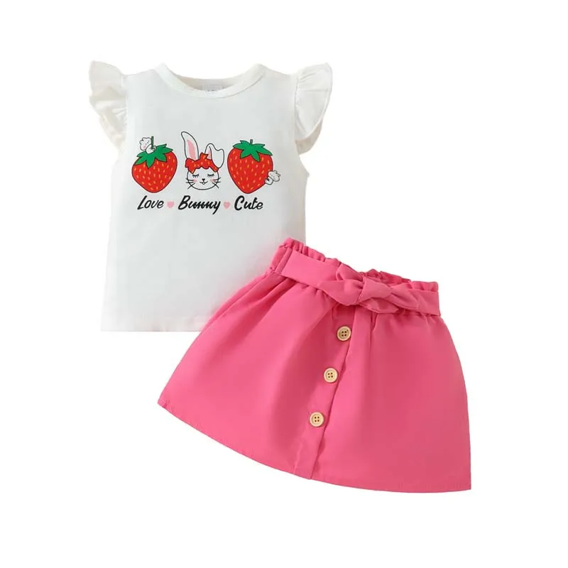 

Summer Sets for Baby Girl Clothes Flysleeve Print T-shirt Tops Short Skirts 2Pcs Sets Toddler Baby Girl Outfits 6 Months-3 Years