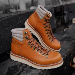 Luxury Japanese Vintage Autumn Winter British Men Ankle Boots White Cow Leather Shoes Tooling Business Motorcycle Desert Boots