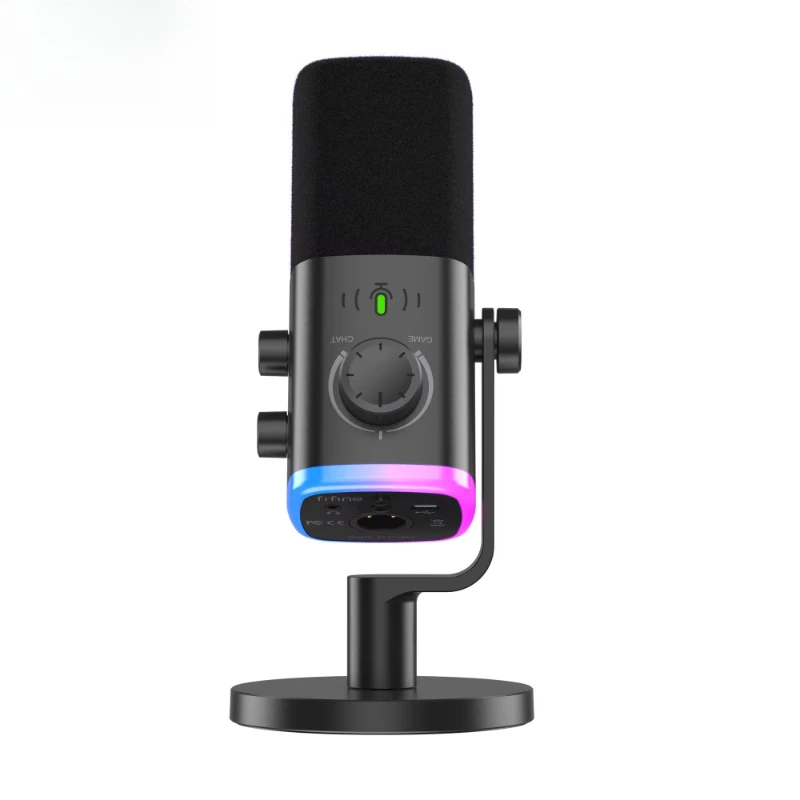 

Dynamic microphone, mute gain knob, volume control, streaming game recording
