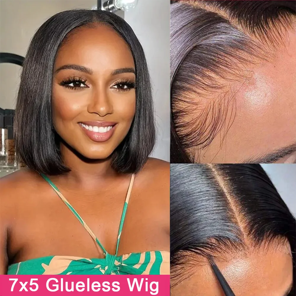 

Wear And Go 7x5 Lace Short Bob Wig Straight Natural Human Hair Wigs For Black Women Glueless Lace Closure Bob Wig Brazilian Hair