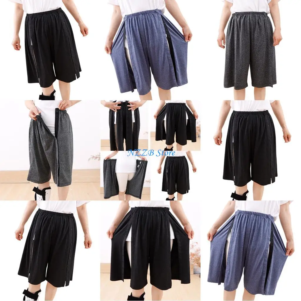 

T21F Adjustable Waist Rehabilitation Pants For Post Surgical Patients Side Design Breathable Nursing Shorts Men Women