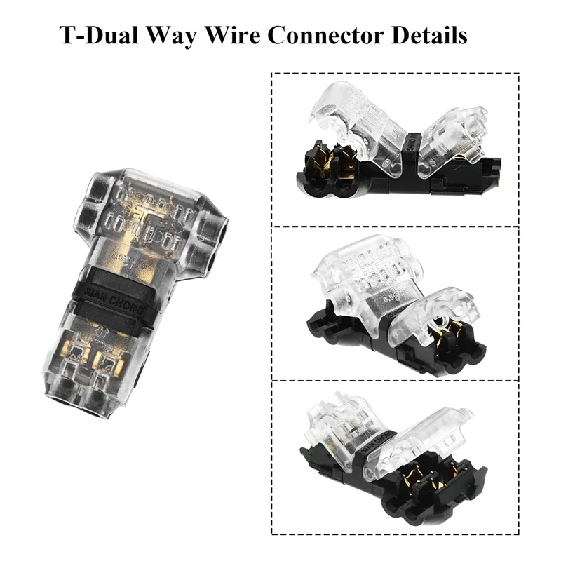 15 Pcs 3 Way 2 Pin Wire Connectors Low Voltage Universal Compact T-Tap Wire Connectors No Stripping For 18-22 AWG Cable image 5
