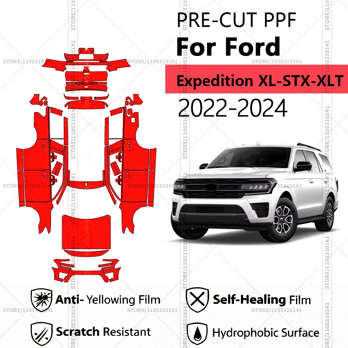 

Предварительно нарезанная прозрачная защитная пленка PPF для автомобилей, профессиональная автомобильная пленка PPF для Ford Expedition XL-STX-XLT 2022-2024