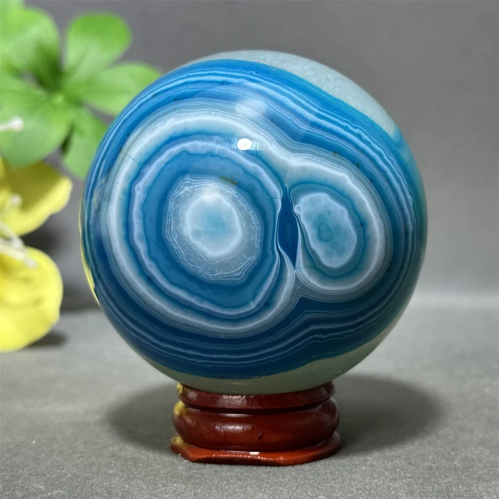 Natural Sapphire Blue Agate Mineral Quartz Crystal Ball Aura Meditation Energy Divination Altar Home Decoration+Base