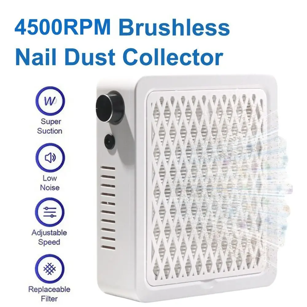 Colector de polvo de uñas sin escobillas de 4500RPM, potente succión, velocidad ajustable, eliminador de polvo de uñas, aspiradora de uñas de alta potencia de succión