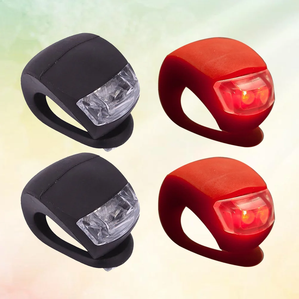 4pcs Bike Cycling Silicone Front Rear Wheel Safety Light Lamp Set Bright Waterproof Bike Accessorie(2 Black and 2 Red)