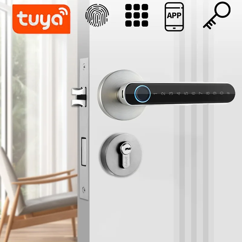 

Tuya Smart Handle Bluetooth Lock Fingerprint Lock Mobile Phone App Household Hotel Handle Lock Emergency Charging Password