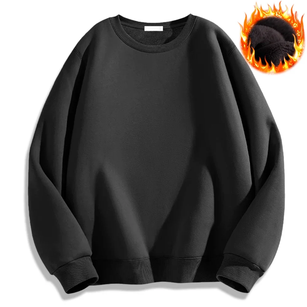 Solid Color Hoodies Versatile Simplicity Sweatshirt Round Neck Hoodie Autumn Winter Warm Pullover Unisex Tops Mens Clothing