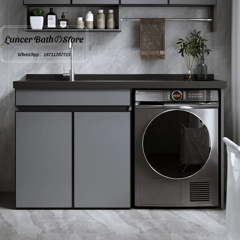 Space aluminum drum washing machine integrated cabinet balcony washstand basin with laundry sink washboard