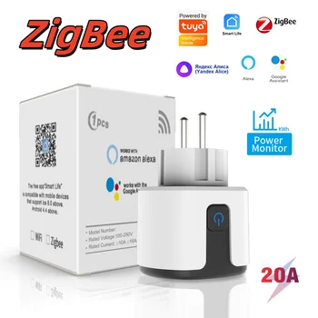 مقبس ذكي TUYA ZigBee الاتحاد الأوروبي التوصيل 20A 16A مع مؤقت مراقبة الطاقة منفذ المنزل دعم جوجل ياندكس أليس Smartlife اليكسا