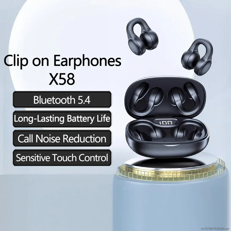 X58 Ear Clip Earphones Wireless Bluetooth Headphones TWS Sports Gaming Open Headset HiFi Stereo HD Microphone Call Music Earbuds