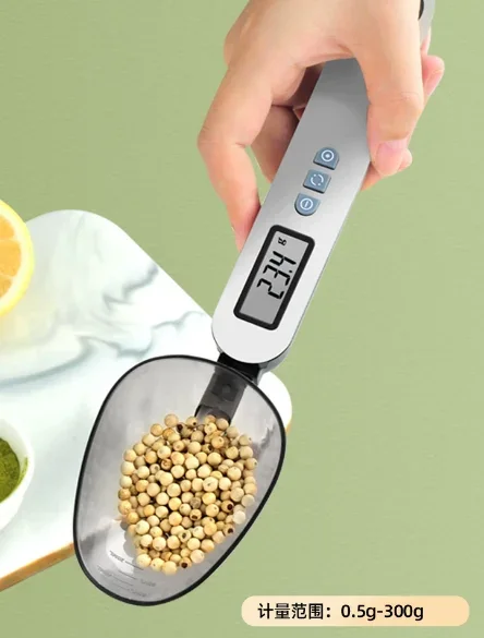 

25cm LCD Digital Kitchen Scale with Two Spoon Head Measuring Food Flour Digital Spoon for Milk Coffee Kitchen Tools 500g/0.3g