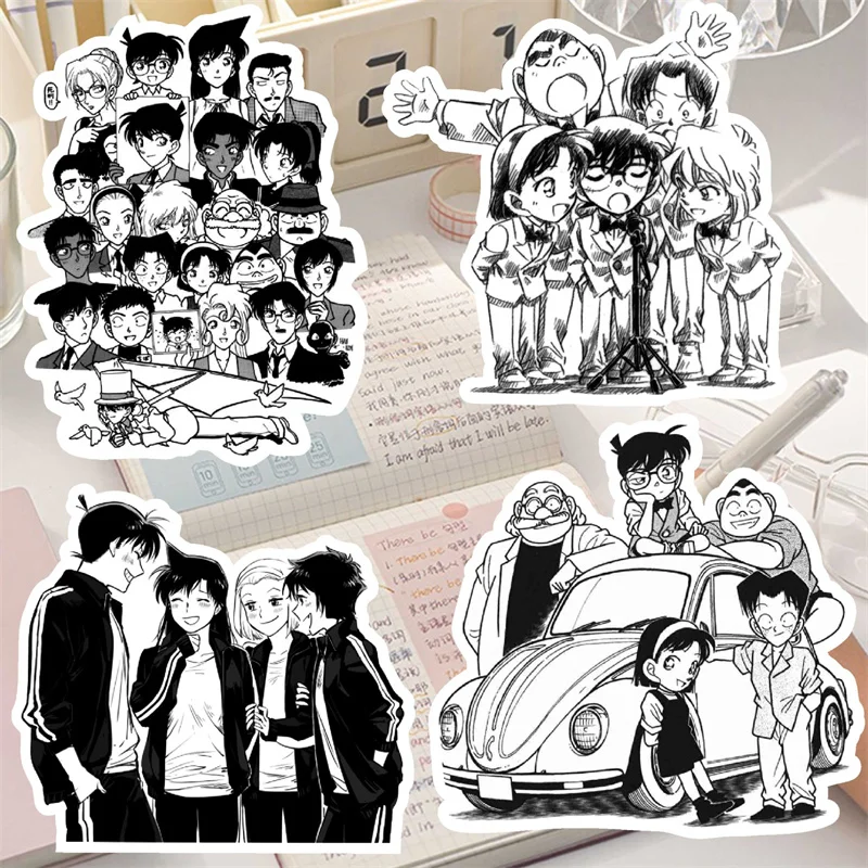 68pcs/lot Black White Detective Conan Anime Stickers Manga Animated Decoration Suitcase Scrapbooking Stationery Laptop Kid Decal