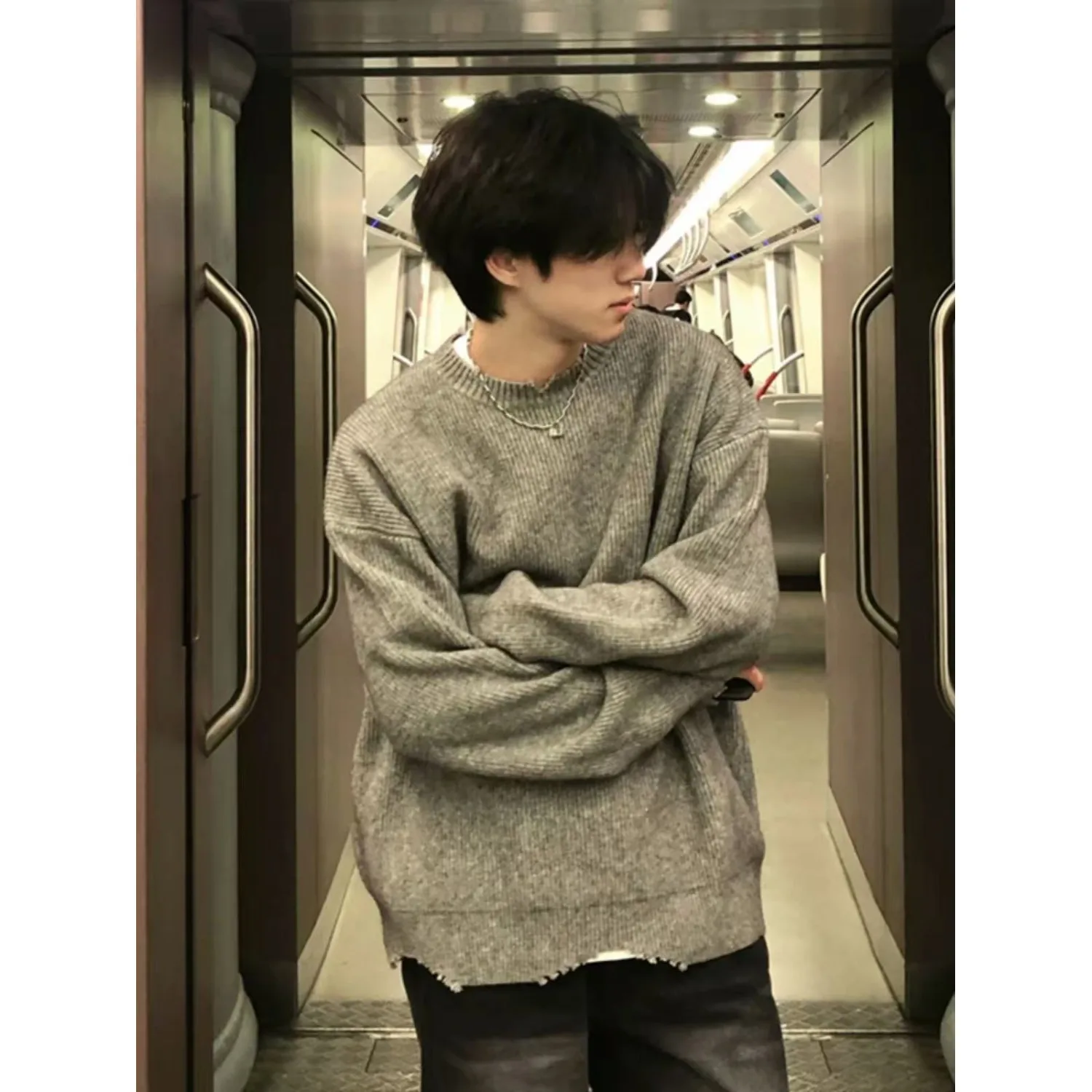 

ay Knitted Loose Fit Men's Sweater Cleanfit Base Layer irt Autumn Winter Large Size 250 Pou Lazy Haome Sle